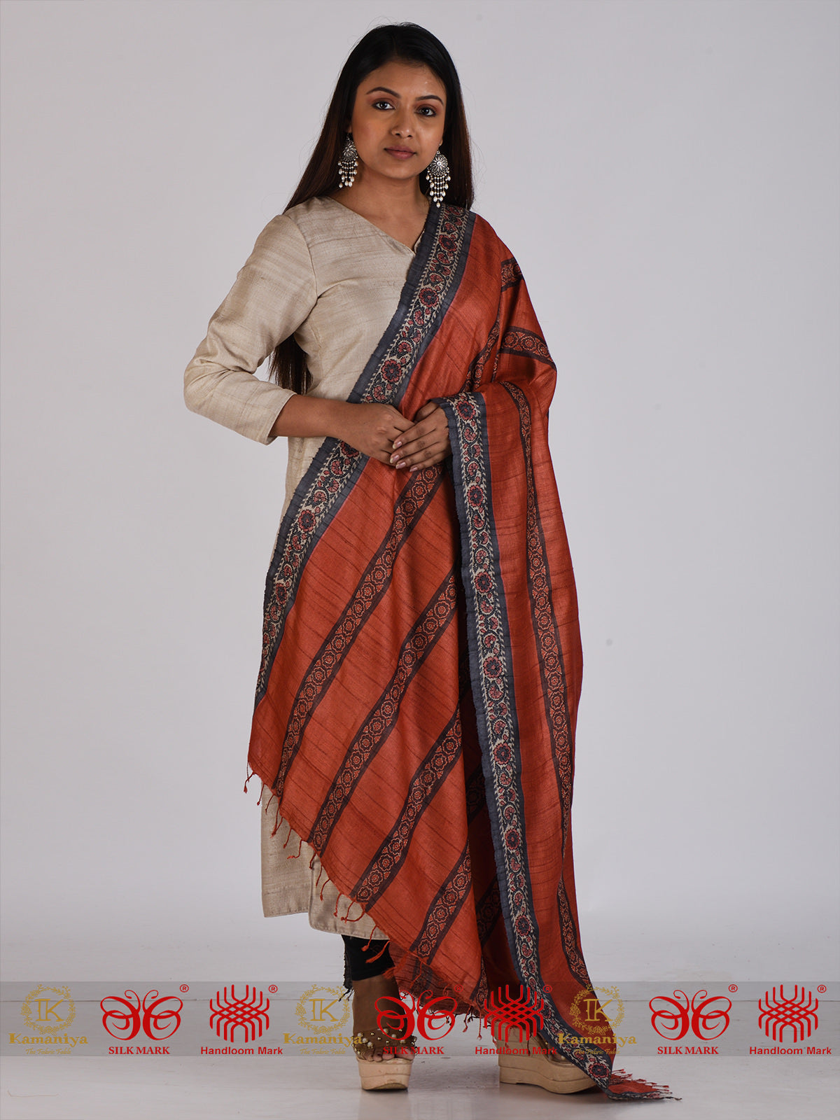 Red Tussar Dupatta